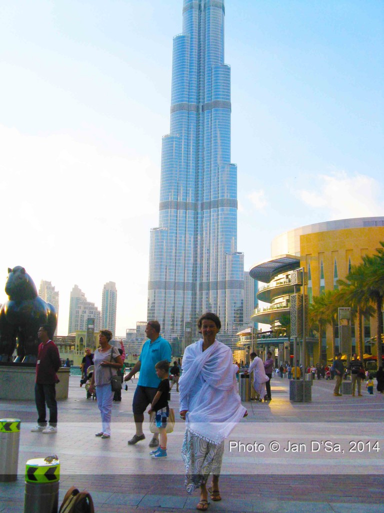 Romana Tripolt just outside Dubai Mall, in front of Burj Khalifa.