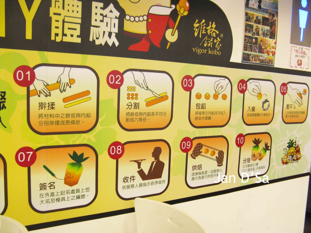 Step by Step DIY on making a Taiwanese Pineapple Cake - the board is plastered on the wall in the DIY area in Vigor Kobo