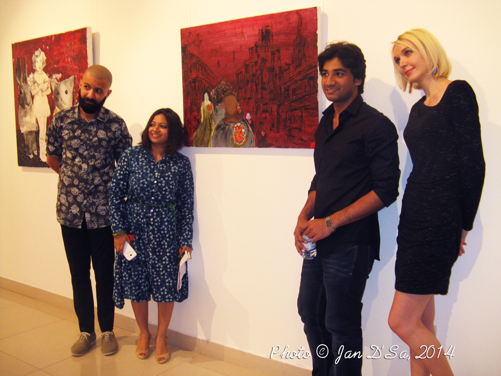 Irfan Sarim  and his artwork Beating Metropolis in acrylic. This was his debut exhibition.
